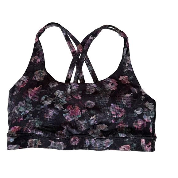 Lululemon Bra Long Line Womens Size 6 Black Floral Energy W Pads Medium Support - Picture 1 of 7